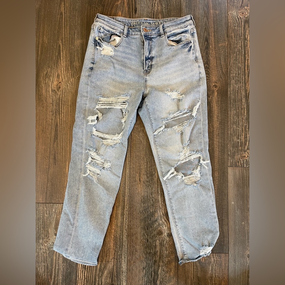 American Eagle Outfitters Ripped Boyfriend Jeans - Light Blue